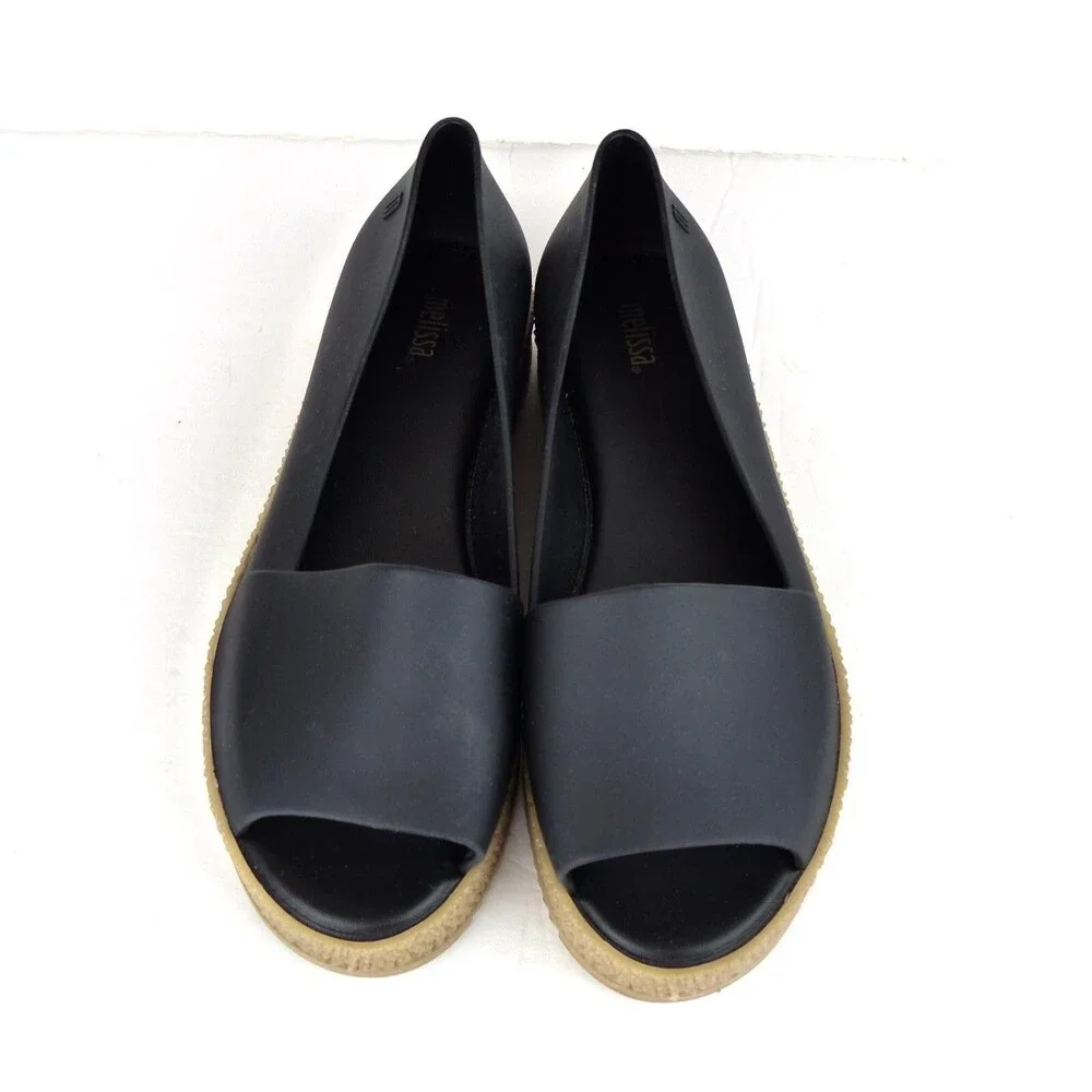 Melissa Puzzle Ad Flats Womens 7 EU 38 Black Platform Slip On Sandals Boho 90s